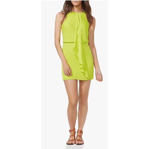 Halston Sleeveless High Neck Drape Front Mini Dress Womens 14 Lime Green New - Picture 1 of 10